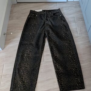 Wide Leg Leopard Print Pants in Black and Brown